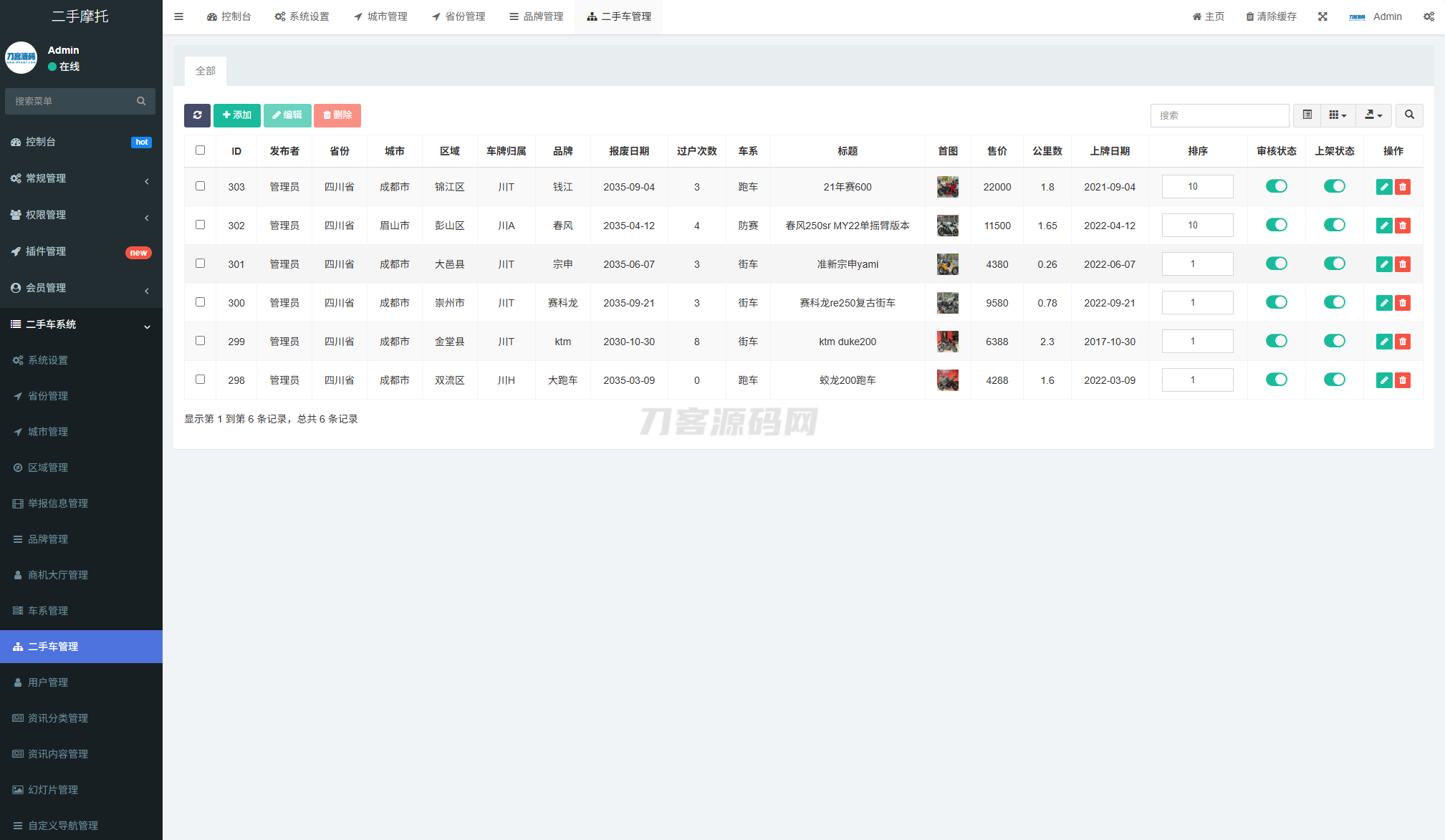 二手摩托车展示小程序源码 独立版 带后台-开窍岛