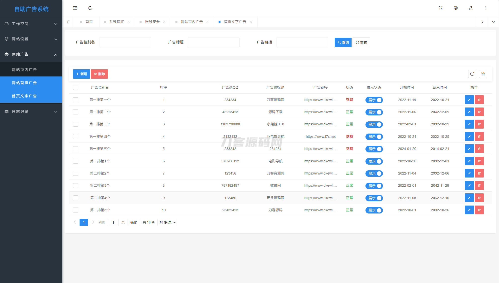 最新全开源版本 网站自助广告投放系统源码 附安装教程-开窍岛